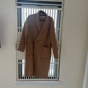 Zara Camel Double-Breasted Wool Coat